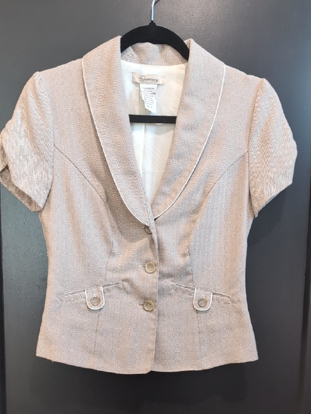 Speechless Cream and White Herringbone Pattern Jacket And Skirt Set - Picture 2 of 8